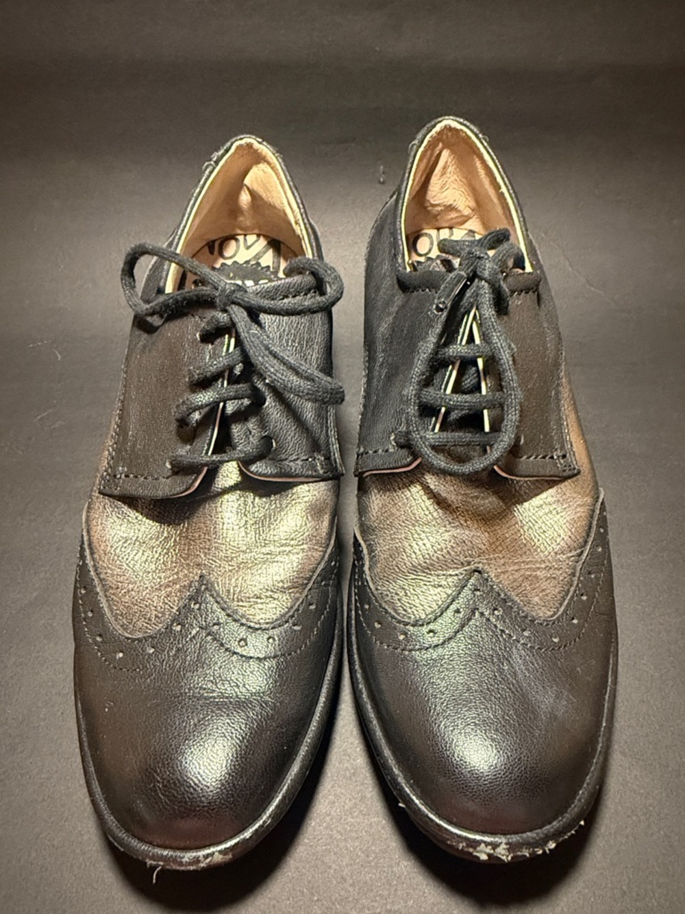 Fly London Black and Brown Leather Wingtip Oxfords